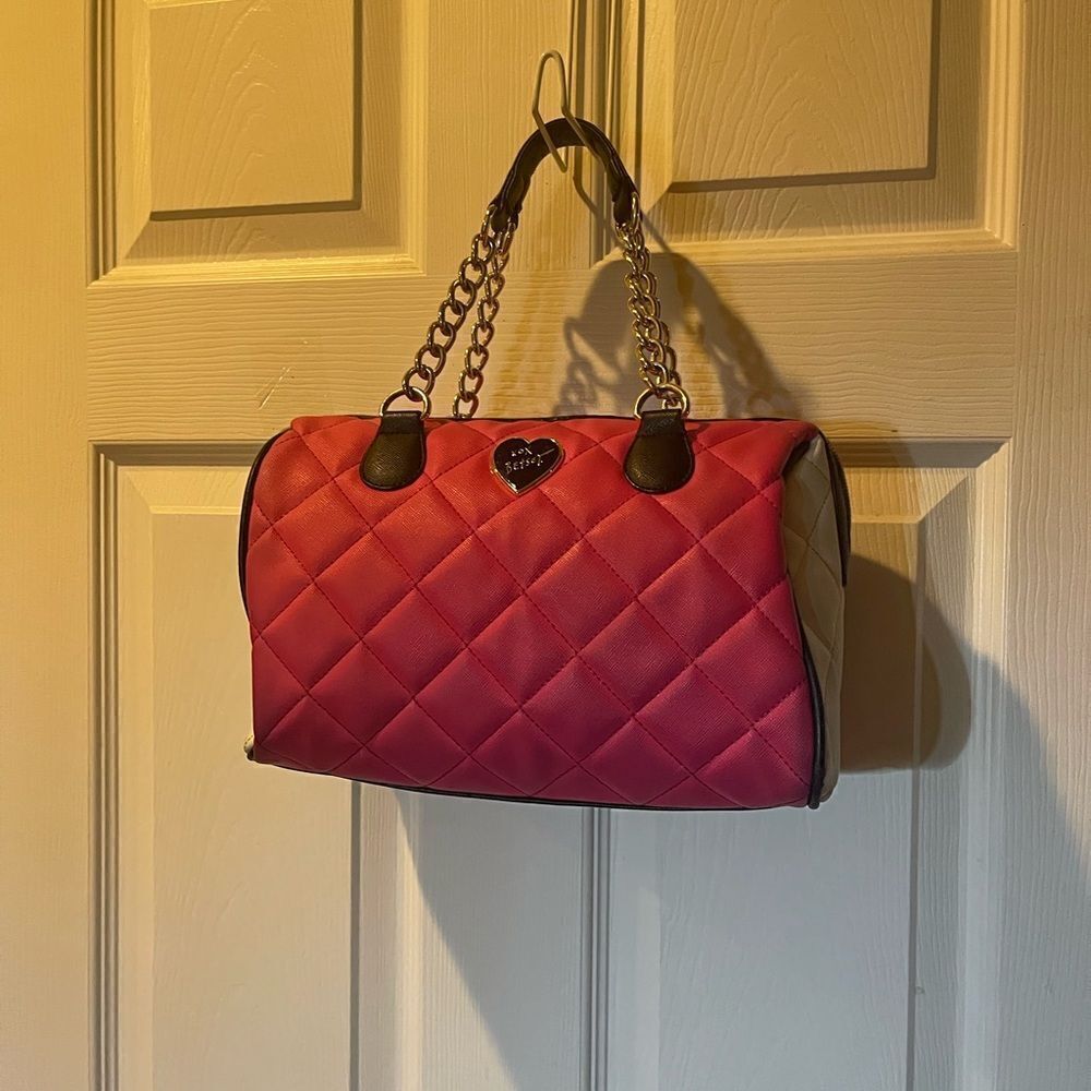 Betsey Johnson Synthetic hot pink, beige & black quilted Satchel/ crossbody bag - Picture 1 of 13
